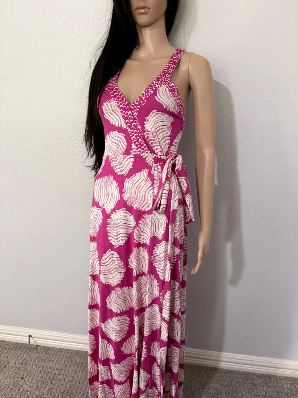 Diane Von Furstenberg Pink and White Sleeveless Wrap Maxi Dress - Picture 8 of 11